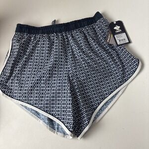 Rabbit Mens sz L Repeats 5" Running Shorts Dress Blues "XO" pattern AOP NWT